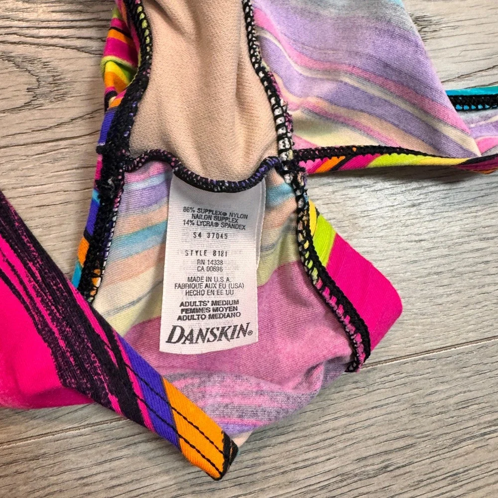 Y2K Danskin Vintage Medium Striped‎ Swimsuit Set Colorful 90s Style Bikini Top